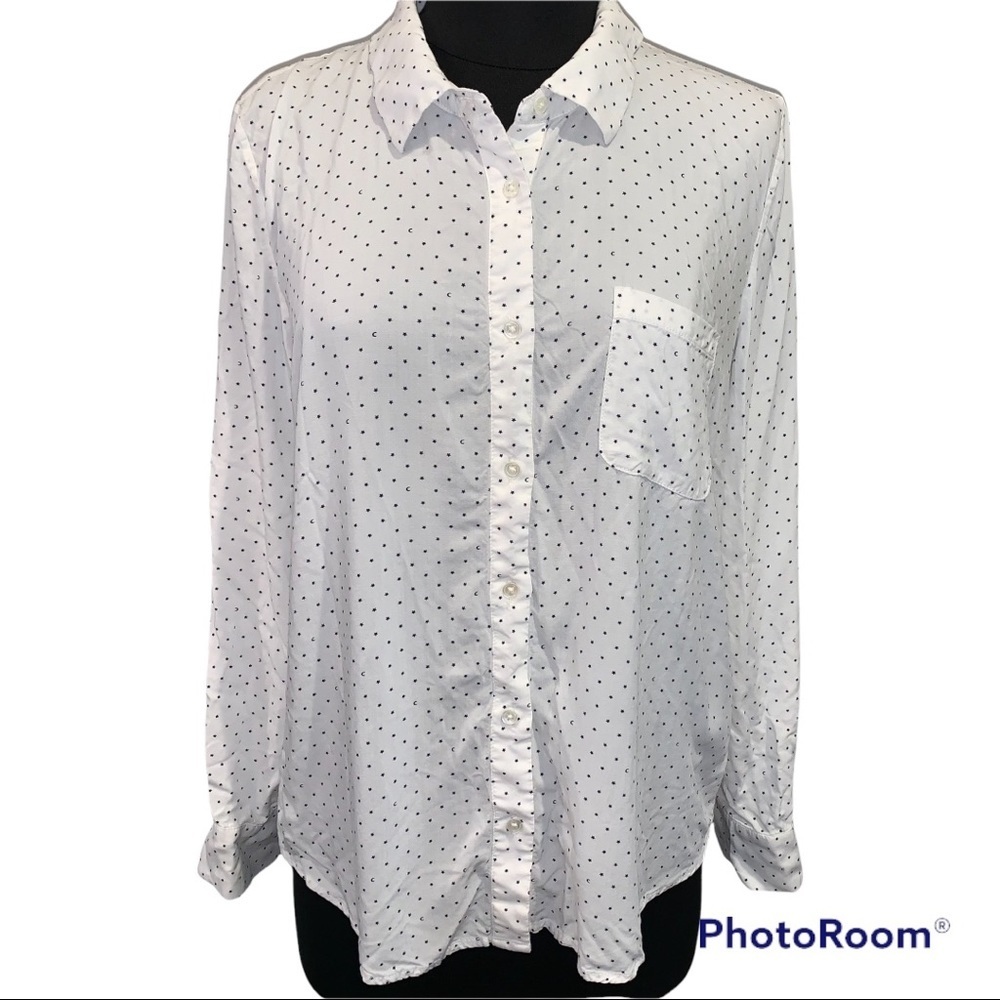Soft Joie Star & Moon White & Navy Button Down Top Shirt Blouse size Small